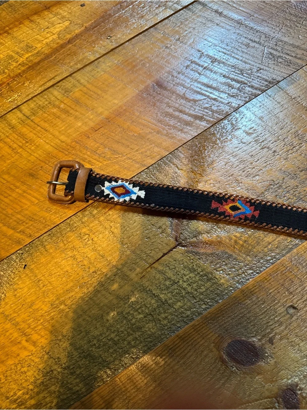 Handcrafted woven belt with leather buckle and trim Made in Guatemala Size 38 - Picture 8 of 11